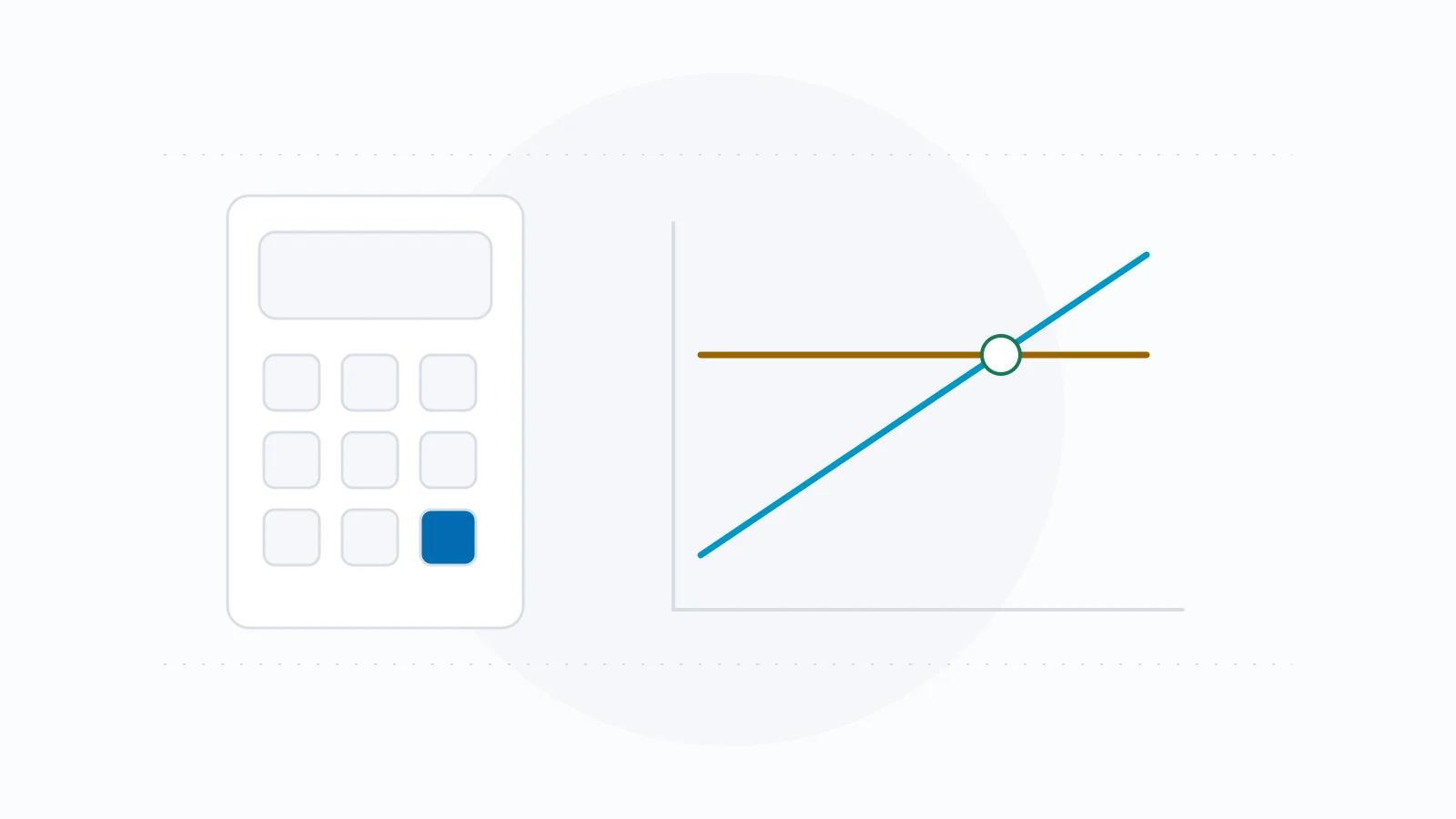 A calculator beside two illustrative lines crossing at a marked point.