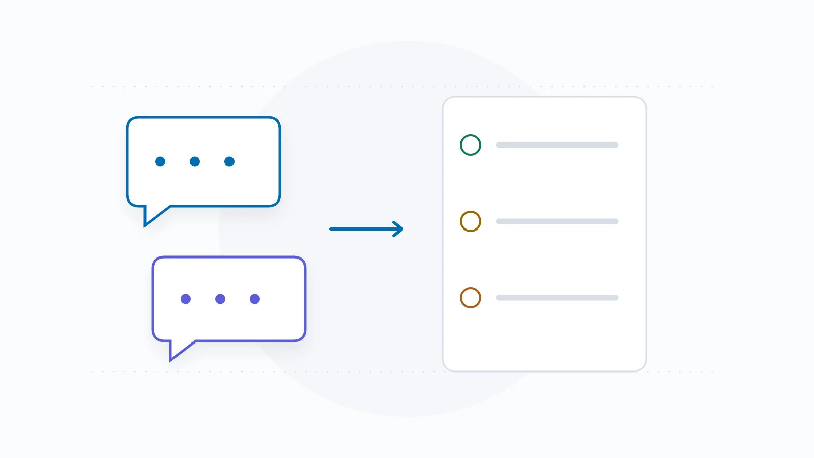 Two conversation bubbles beside a review sheet with three distinct status markers.