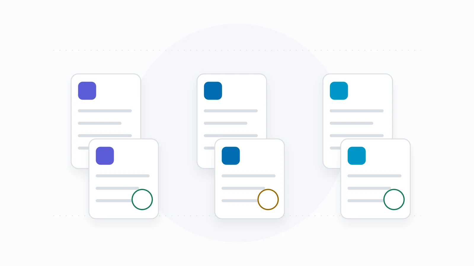 Three matched pairs of evidence cards with distinct receipt-state markers.