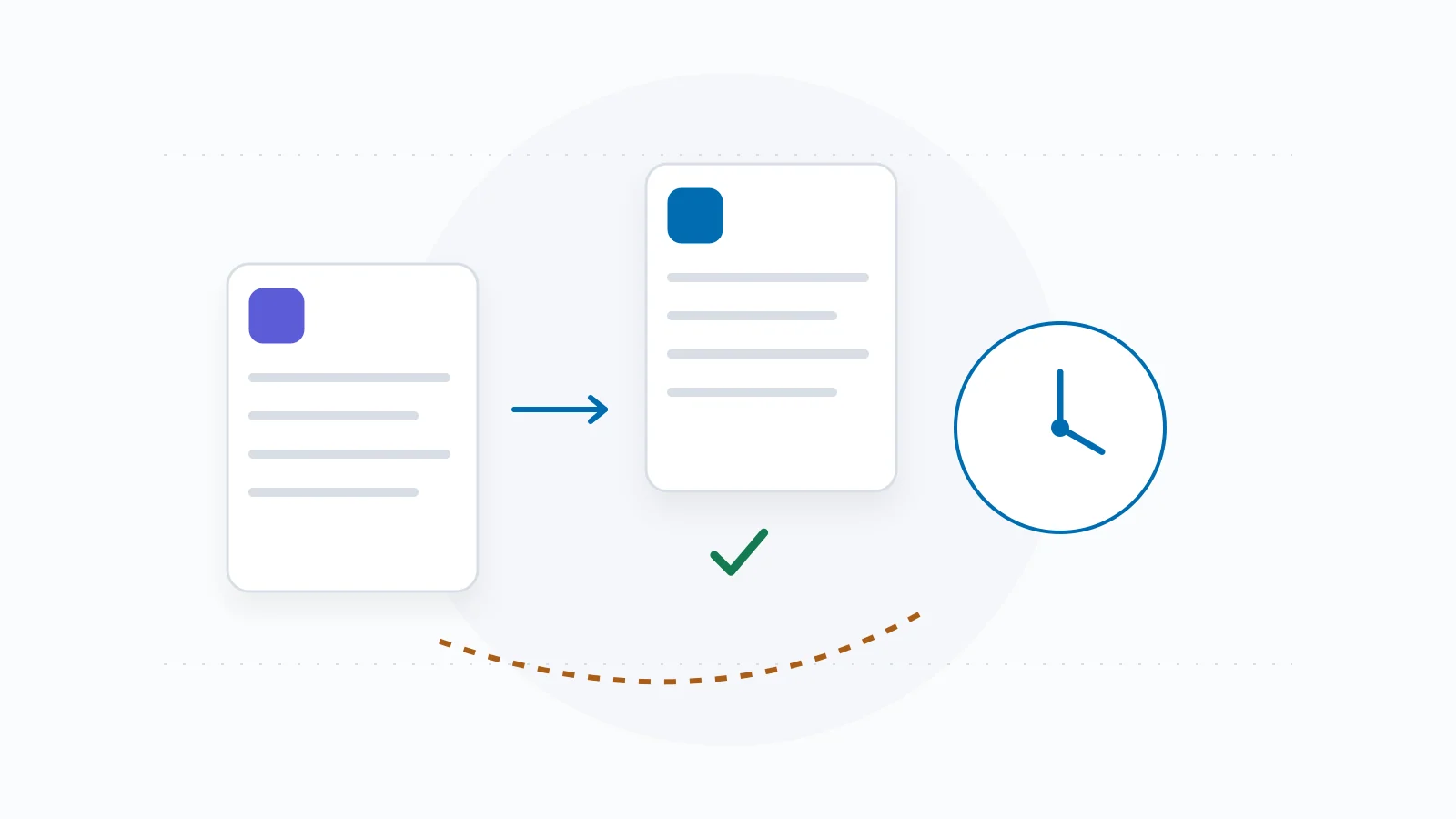 Two policy documents connected to a clock and a review loop.