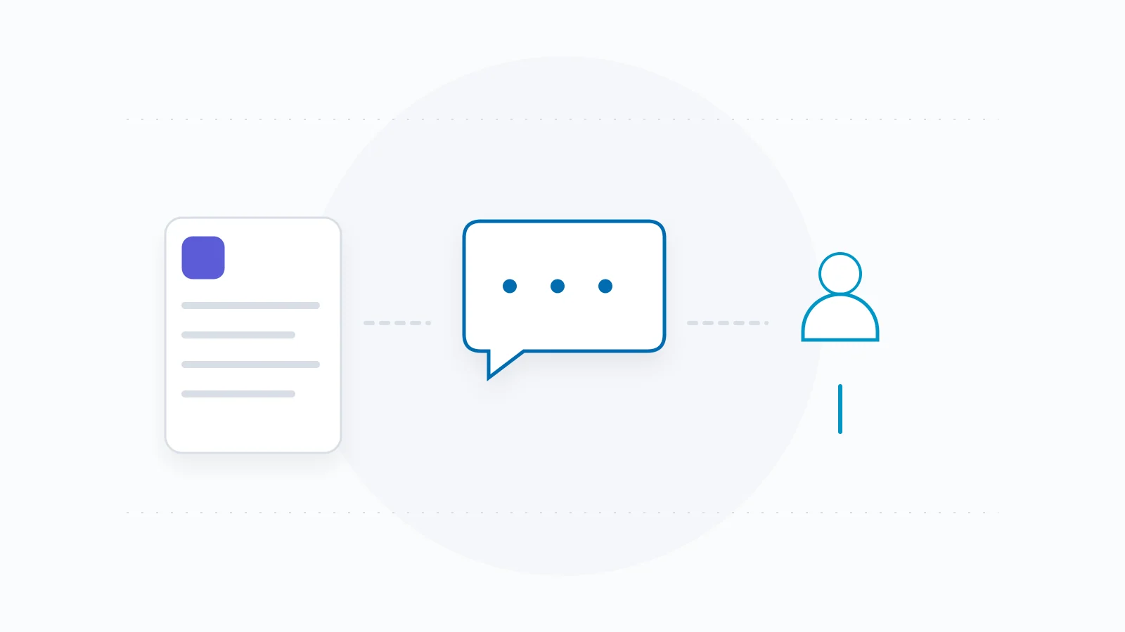A document, a chat bubble and a person arranged as three distinct support options.