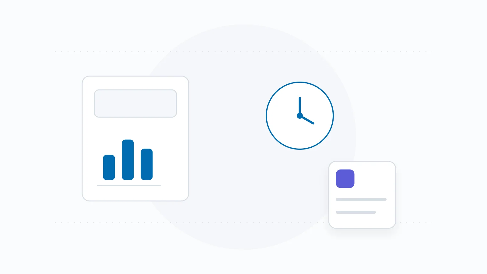 A small calculator, clock and evidence sheet.
